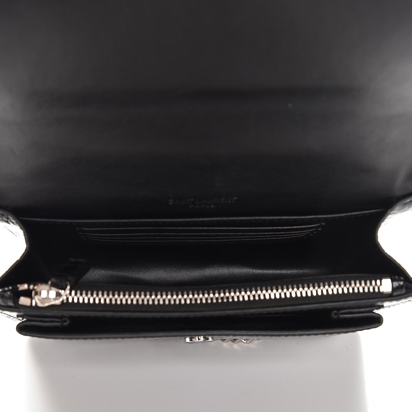 Calfskin Crocodile Embossed Monogram Sunset Chain Wallet Black