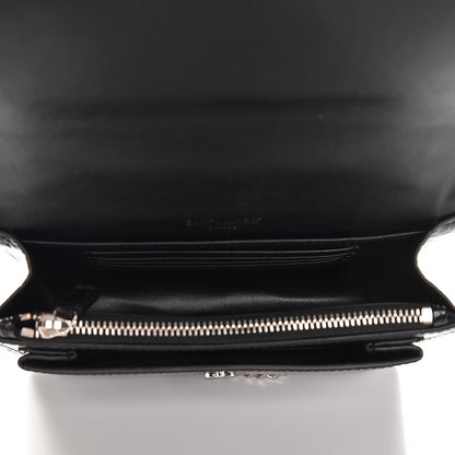Saint Laurent Calfskin Crocodile Embossed Monogram Sunset Chain Wallet Black 5 of 6