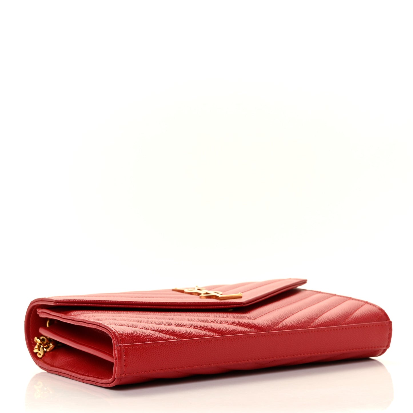 Grain De Poudre Matelasse Chevron Monogram Chain Wallet Red