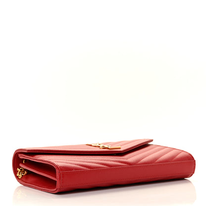 Saint Laurent Grain De Poudre Matelasse Chevron Monogram Chain Wallet Red 4 of 8