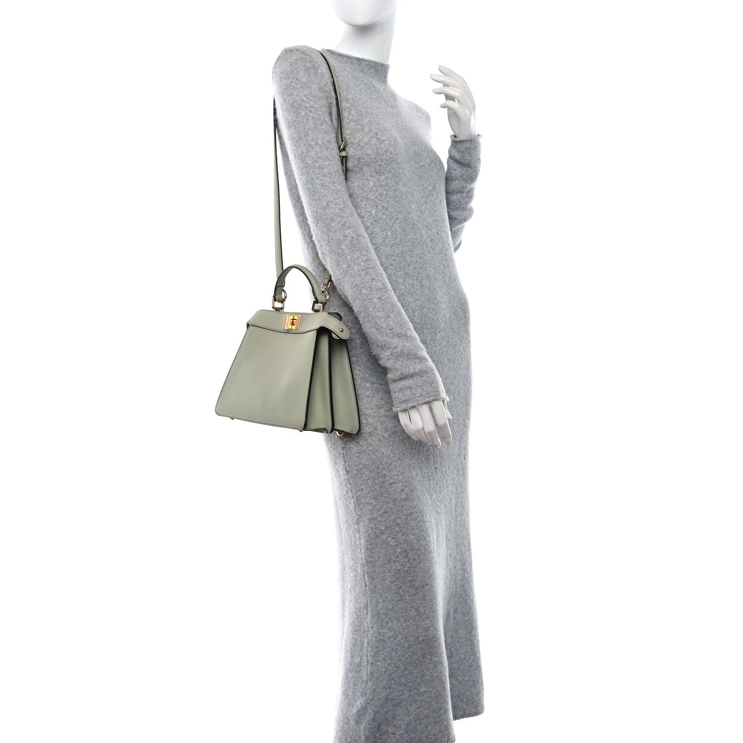 Fendi Vitello Seta Shiny Nappa Small Peekaboo I SEE U Satchel Green Tea 2 of 8
