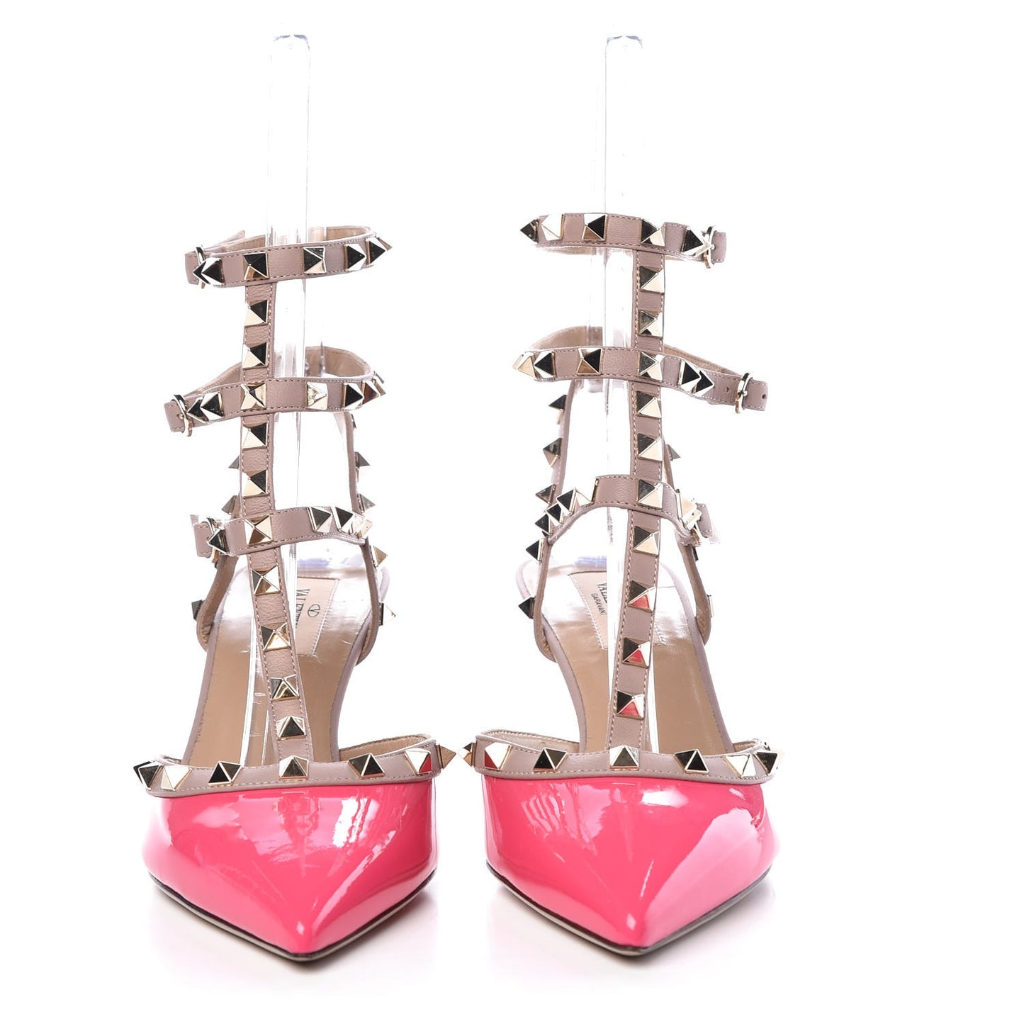 Patent Nappa Rockstud Ankle Strap 65mm Pumps 39 Peony Poudre