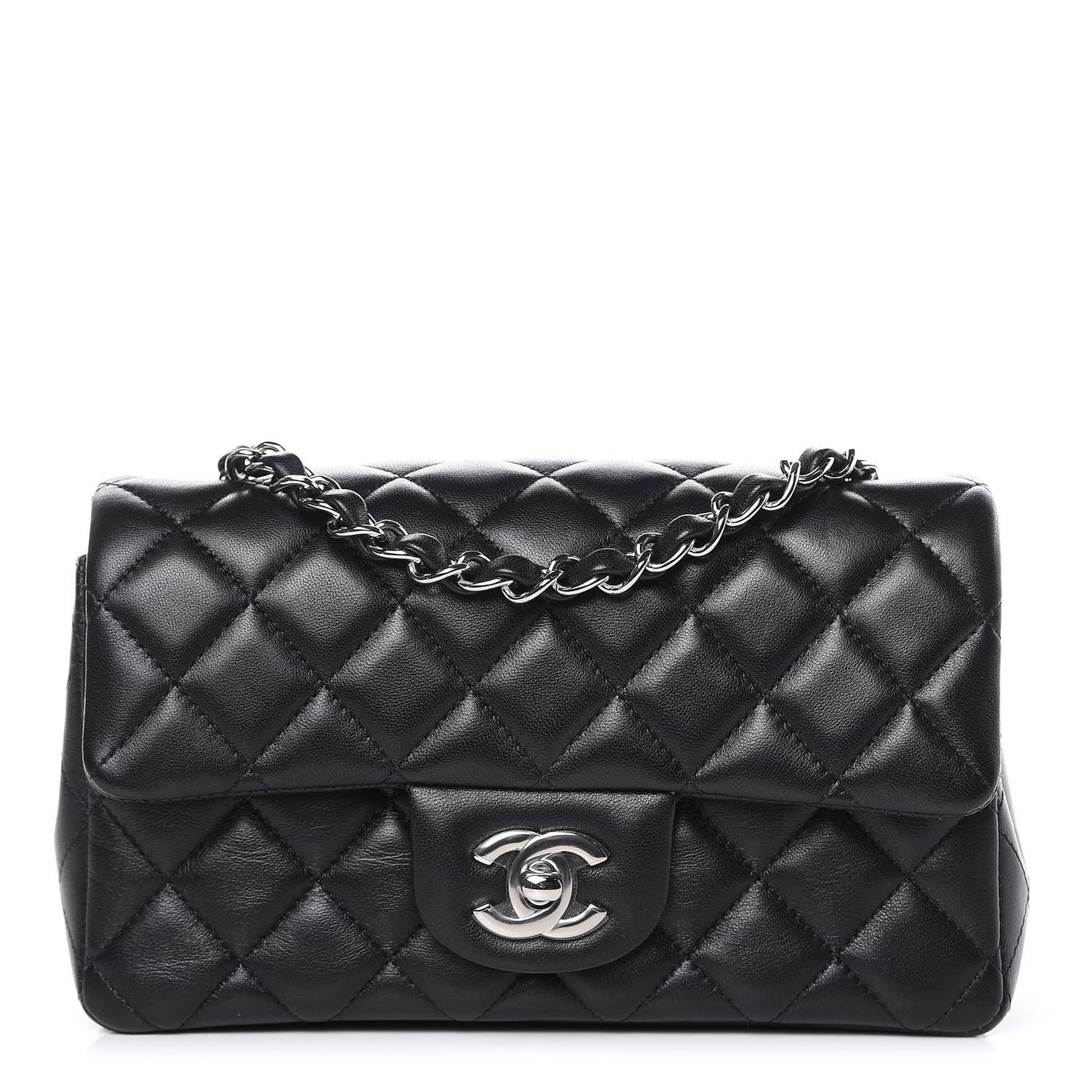 Lambskin Quilted Mini Rectangular Flap Black