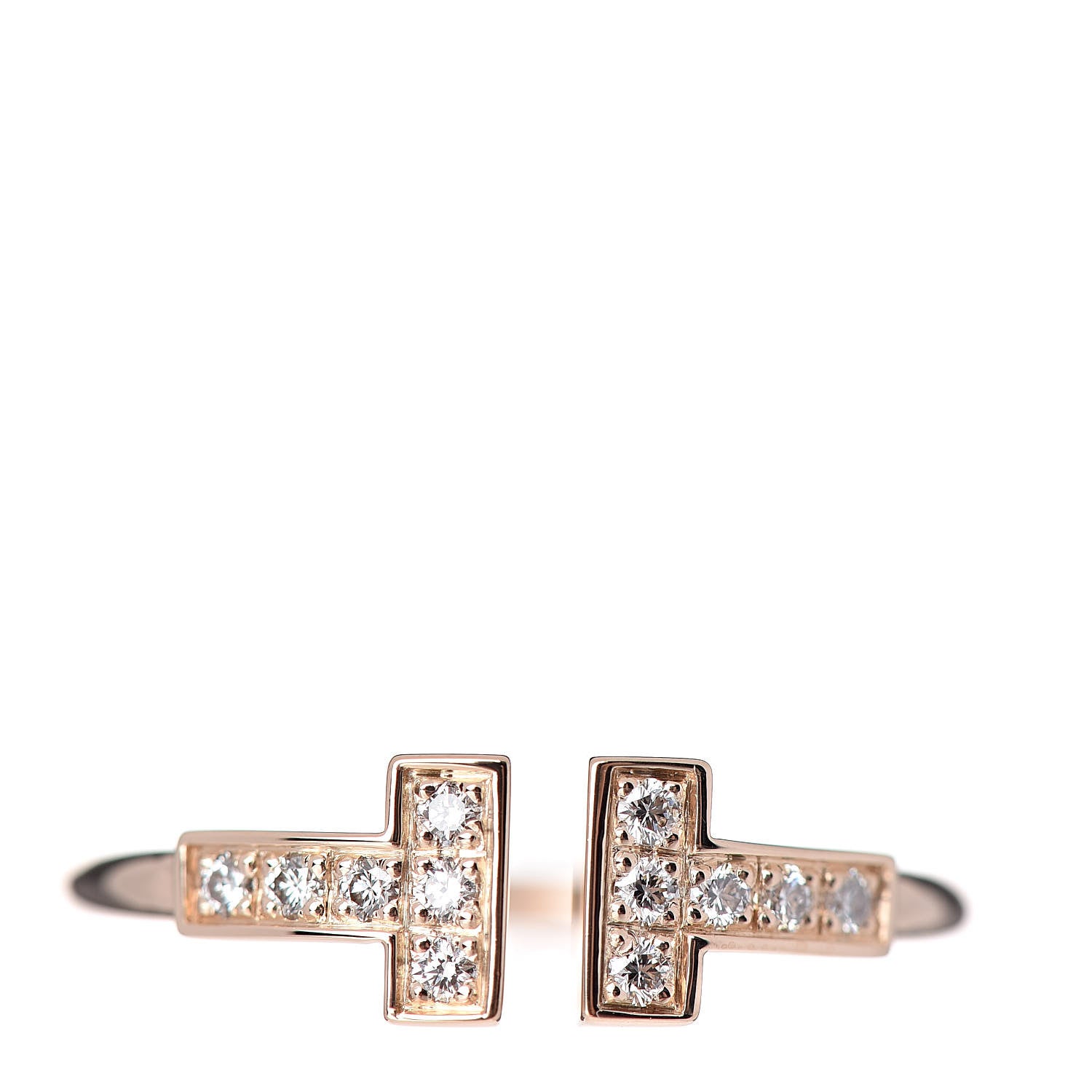 Tiffany 18K Rose Gold Diamond T Wire Ring 53 6.5 1 of 6