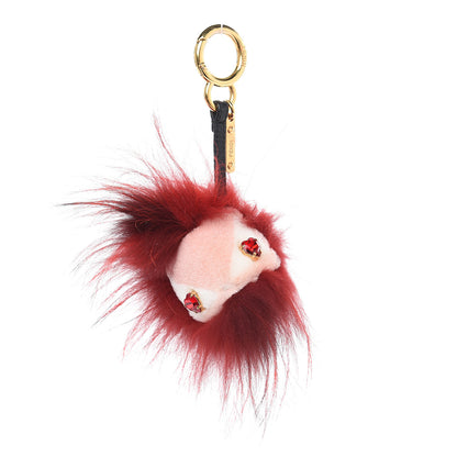 Fendi Rabbit Mink Fox Fur Hearty Monster Bag Bug Charm Red Pink 1 of 3