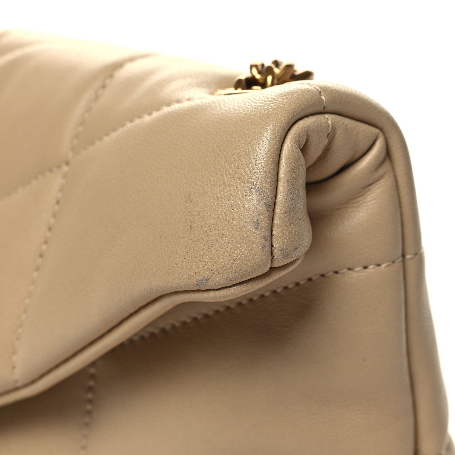 Saint Laurent Lambskin Quilted Toy Loulou Puffer Monogram Chain Satchel Dark Beige 11 of 11