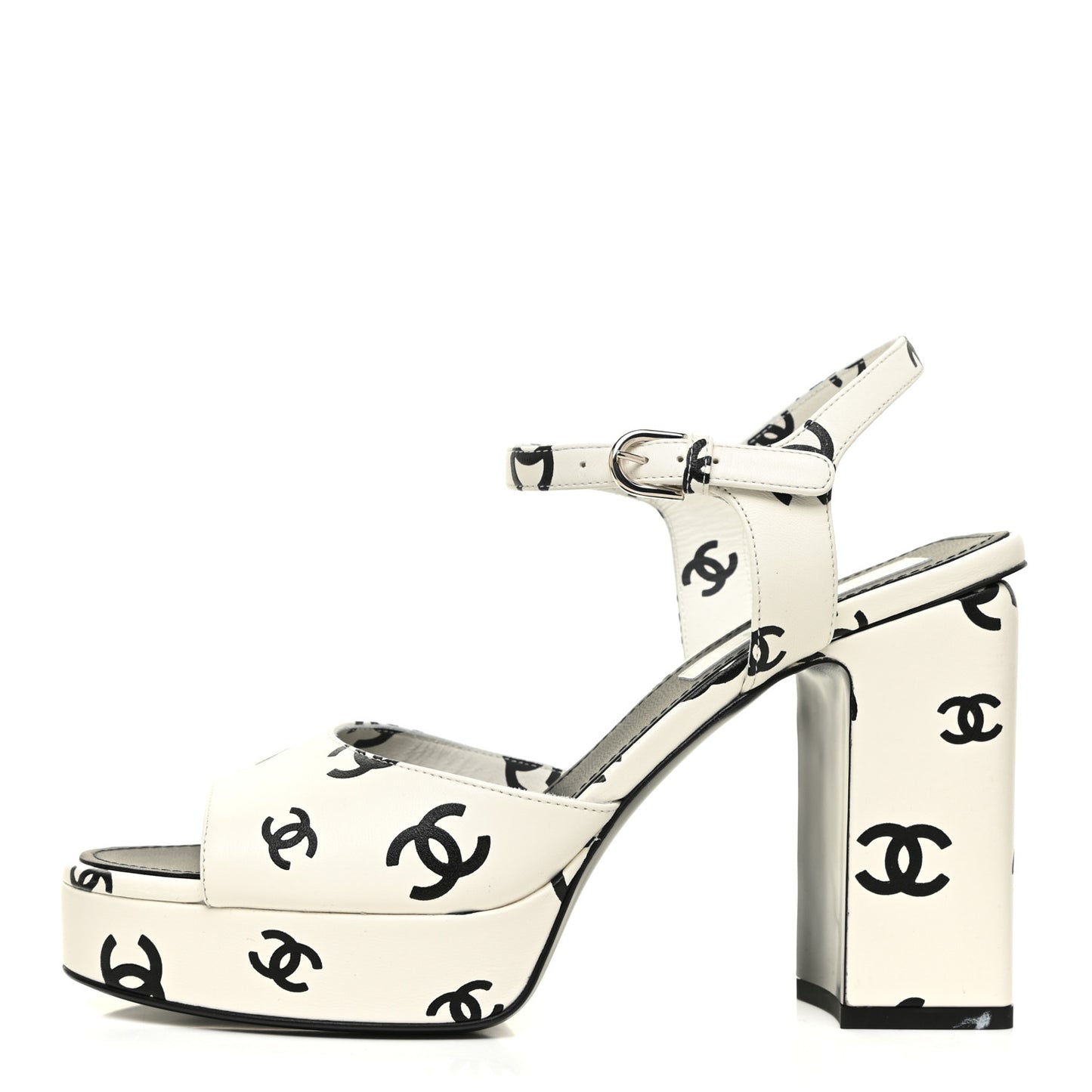 Printed Lambskin Coco Beach Platform Sandals 39 White Black