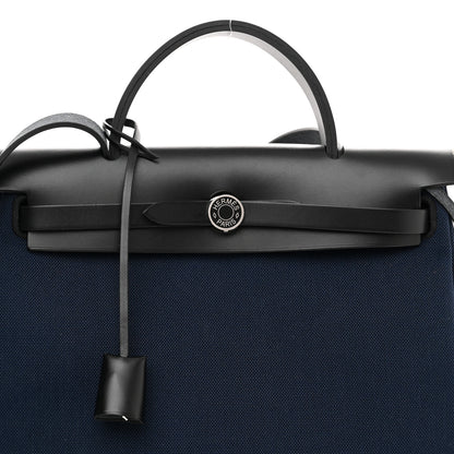 Hermes Military Toile Vache Hunter Herbag Zip Retourne 31 PM Bleu Marine Black 9 of 12