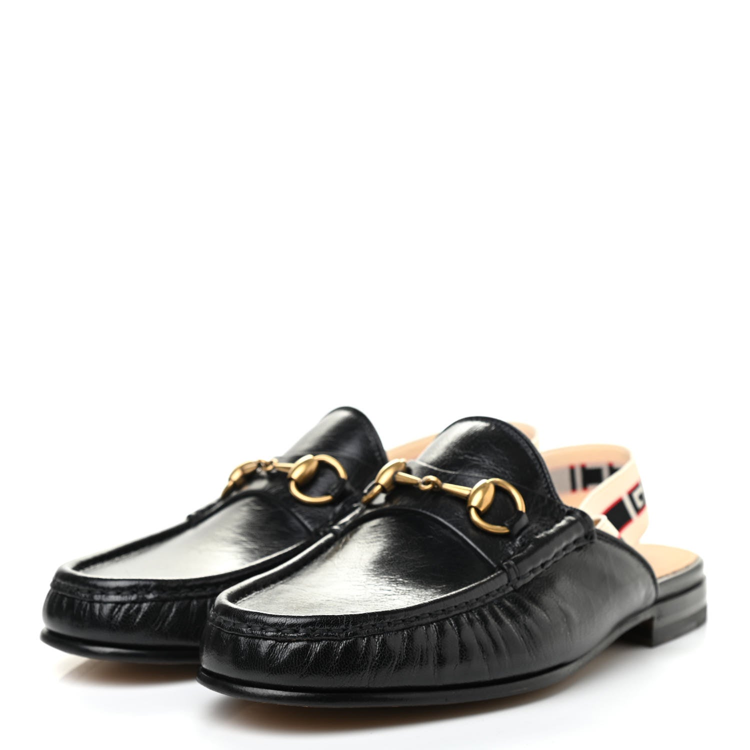 Gucci Goatskin Stripe Mens Horsebit Slingback Slippers 7 Black 3 of 13