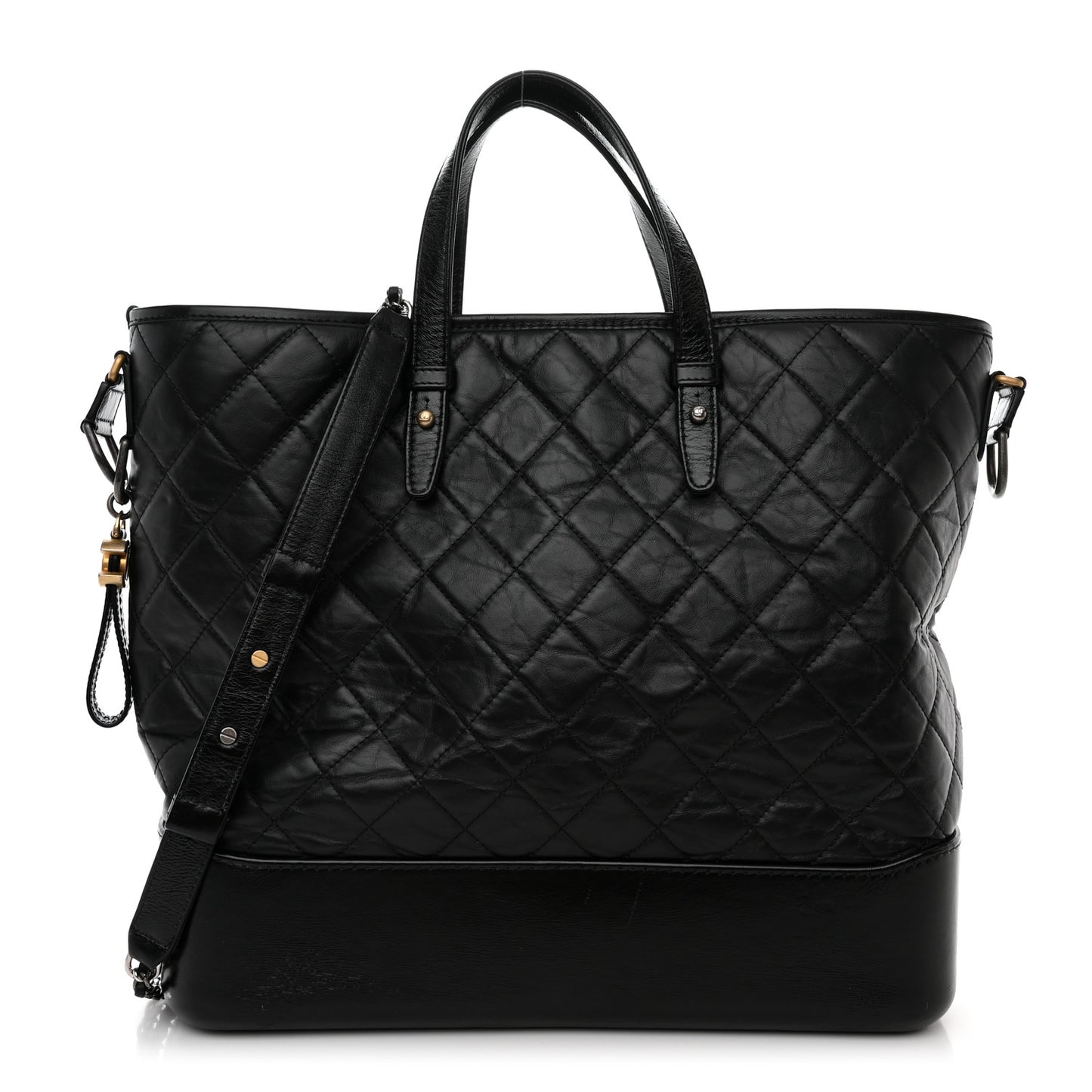 Aged Calfskin Quilted Large Gabrielle Shopping Tote Black