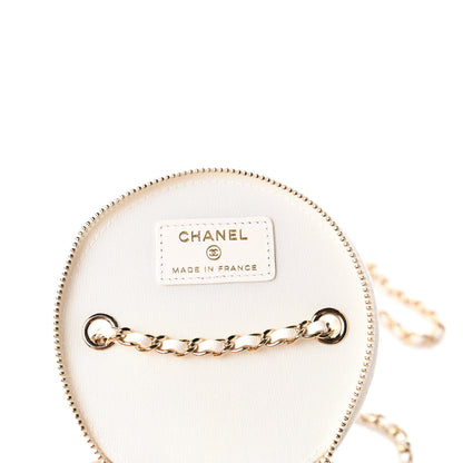 Chanel Lambskin Quilted Round Small Vanity Case With Chain White Black 8 of 12