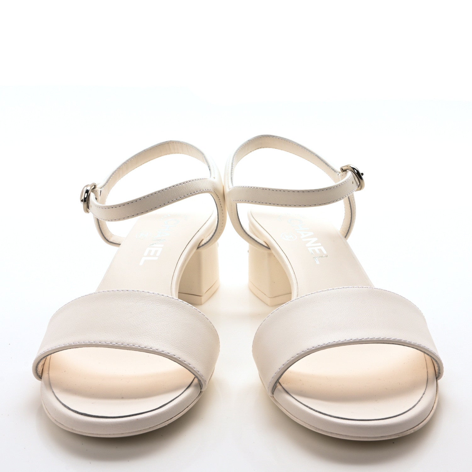 Chanel Lambskin Logo Ankle Strap Sandals 36 White 3 of 9
