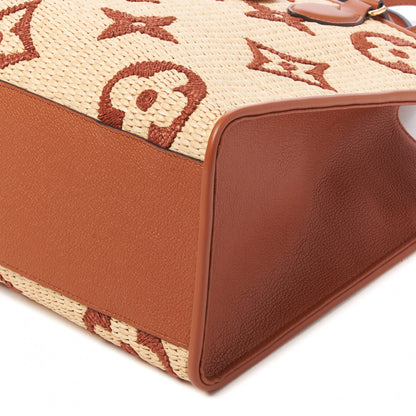 Louis Vuitton Raffia Calfskin Monogram Giant Onthego MM Tan 5 of 8