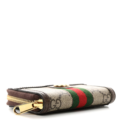 Gucci GG Supreme Monogram Textured Dollar Calfskin Web Ophidia Zip Around Card Case Wallet Beige Ebony New Acero 4 of 8