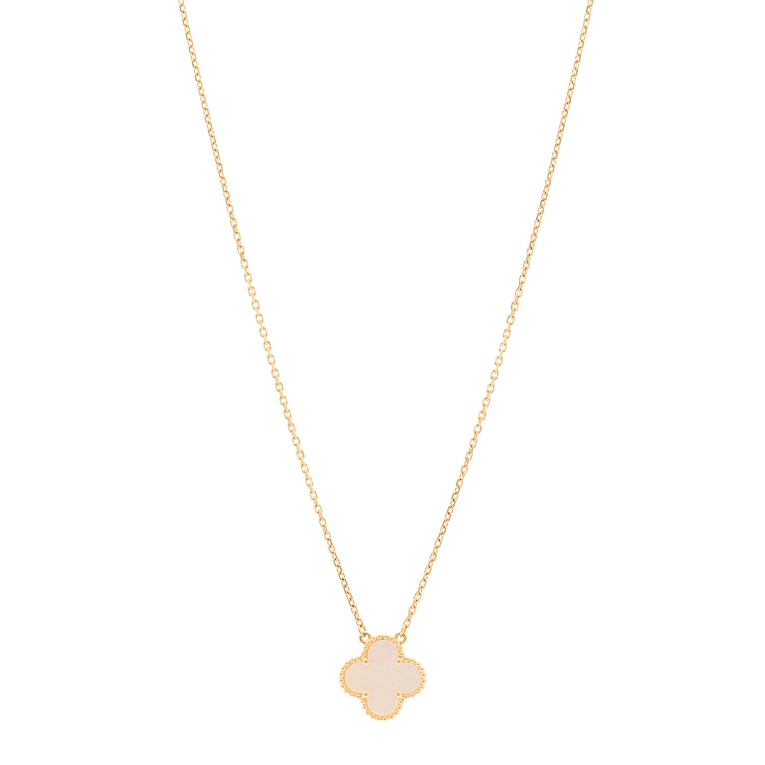 Van Cleef & Arpels 18K Yellow Gold Mother of Pearl Vintage Alhambra Pendant Necklace 1 of 4