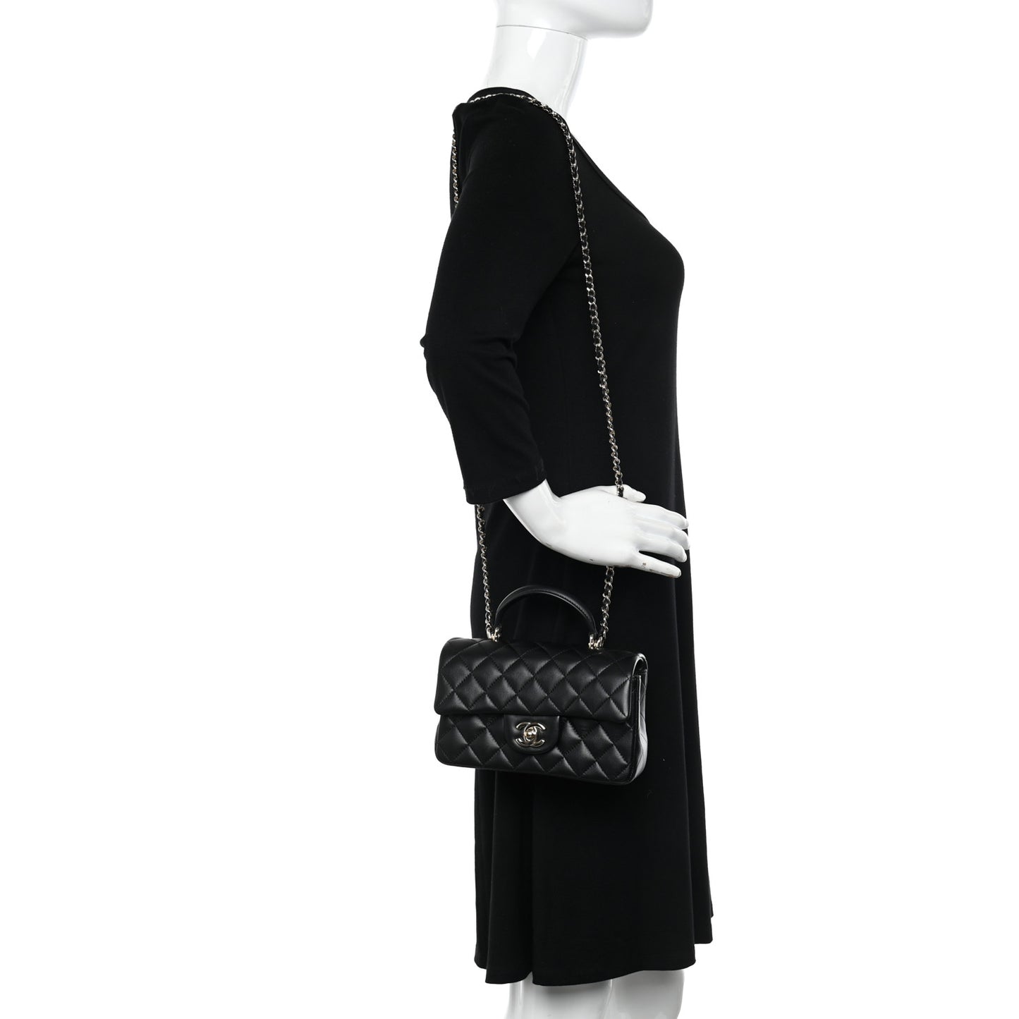 Lambskin Quilted Mini Top Handle Rectangular Flap Black
