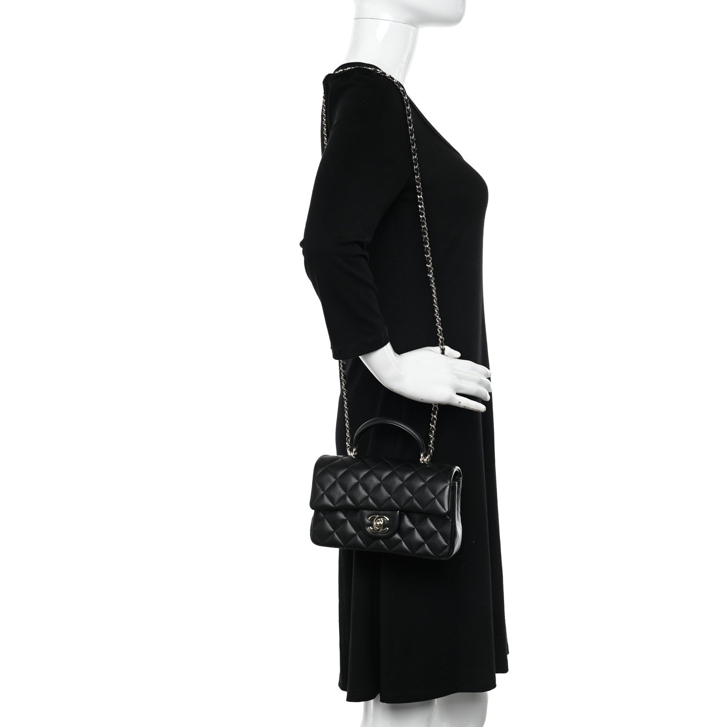 Chanel Lambskin Quilted Mini Top Handle Rectangular Flap Black 2 of 11