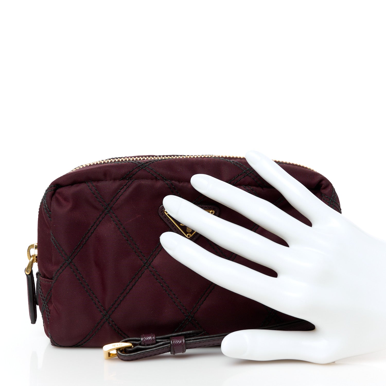 Prada Tessuto Nylon Saffiano Impunturato Quilted Wristlet Granato 2 of 10