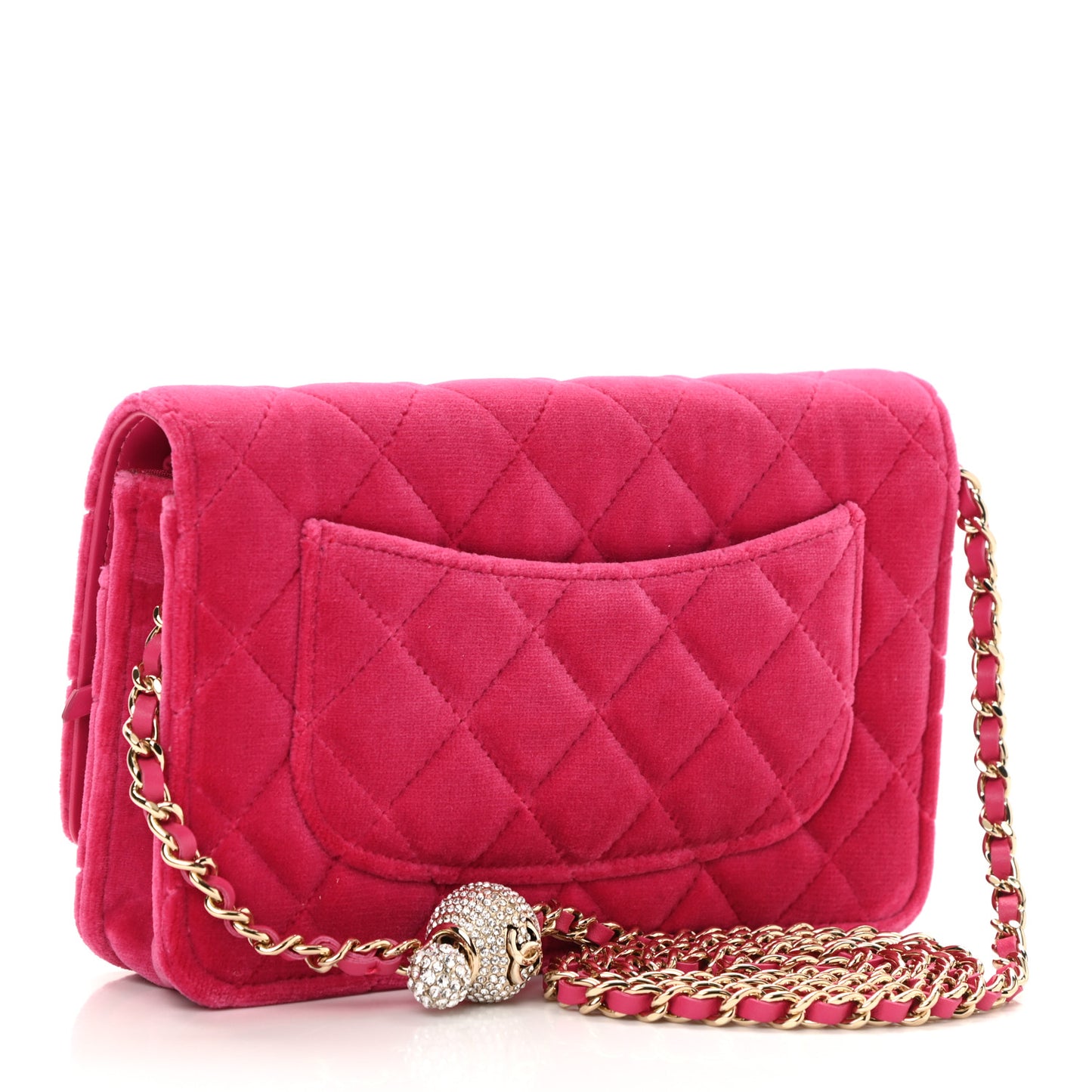 Velvet Quilted Pearl Crush Wallet On Chain WOC Pink