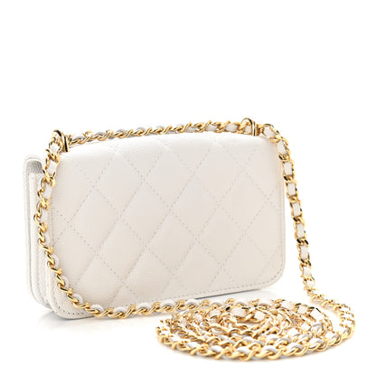 Chanel Caviar Quilted Pocket Twins Clutch With Chain White 3 of 12