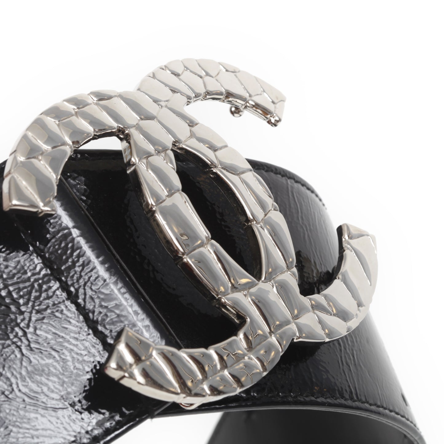 Patent Leather Silver CC Buckle Wide Belt 70 28 Black