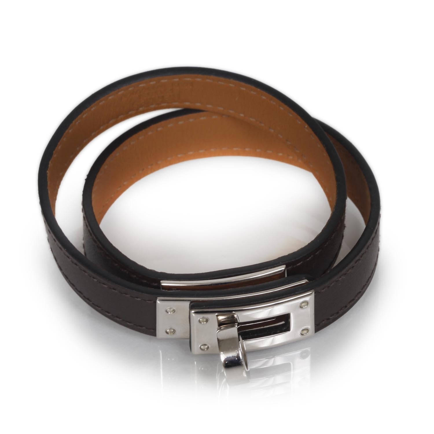 Hermes Chamonix Leather Kelly Double Tour Bracelet Chocolate 1 of 6