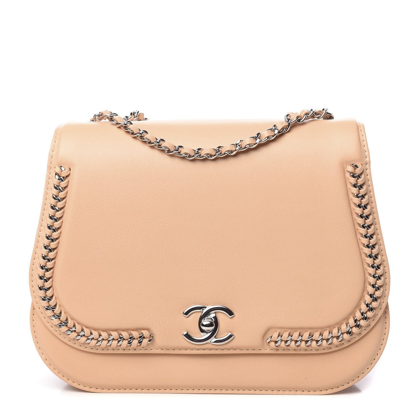 Calfskin Medium Braided Chic Flap Beige