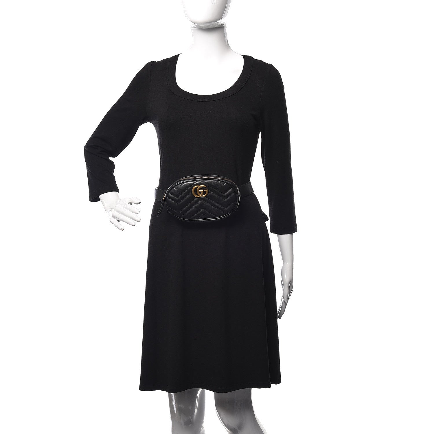 Gucci Calfskin Matelasse GG Marmont Belt Bag 85 34 Black 2 of 14