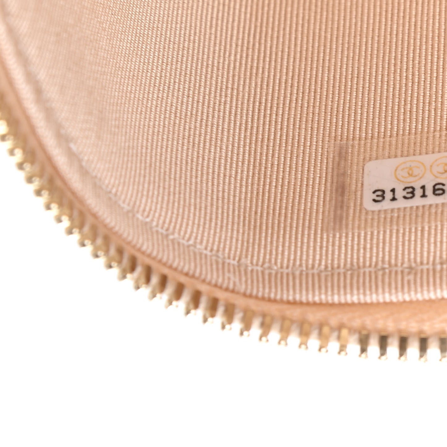 Iridescent Caviar Quilted Mini Pearl On Top Vanity Case With Chain Beige
