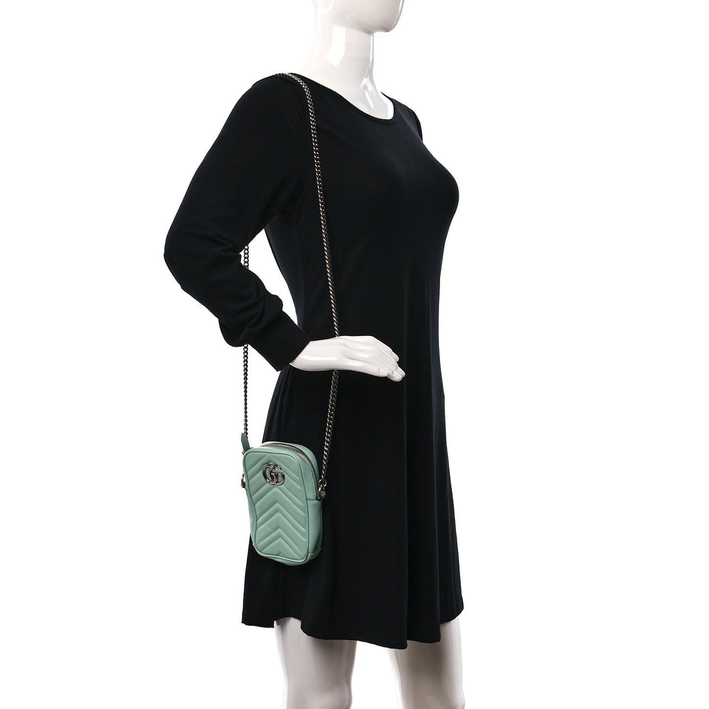 Calfskin Matelasse Mini GG Marmont Crossbody Bag Water Green