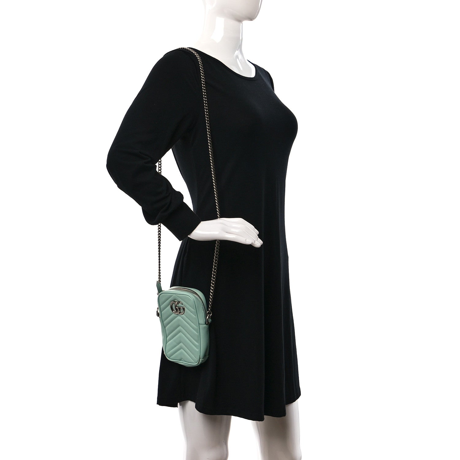 Gucci Calfskin Matelasse Mini GG Marmont Crossbody Bag Water Green 2 of 8