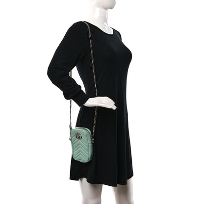 Gucci Calfskin Matelasse Mini GG Marmont Crossbody Bag Water Green 2 of 8
