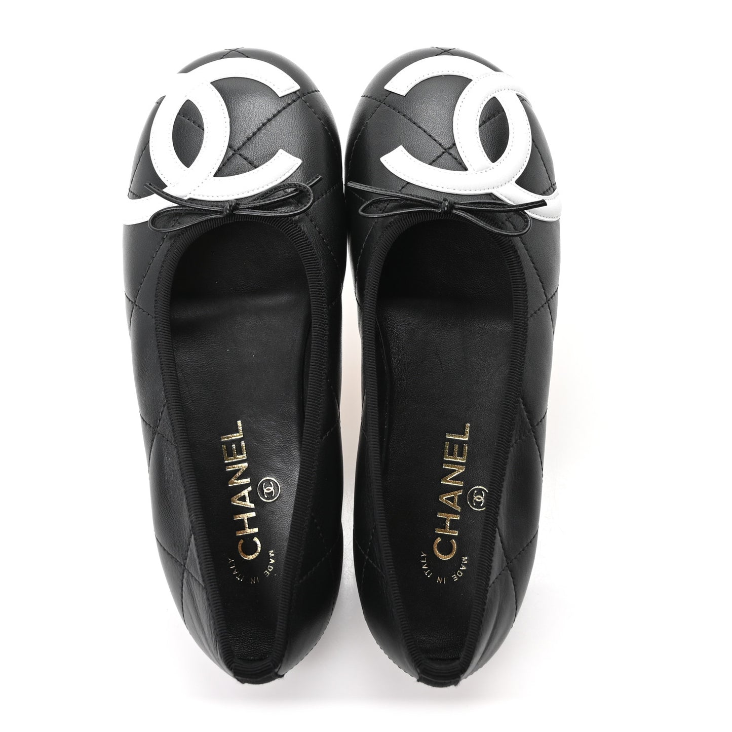 Lambskin Quilted CC Cambon Ballet Flats 39 Black White