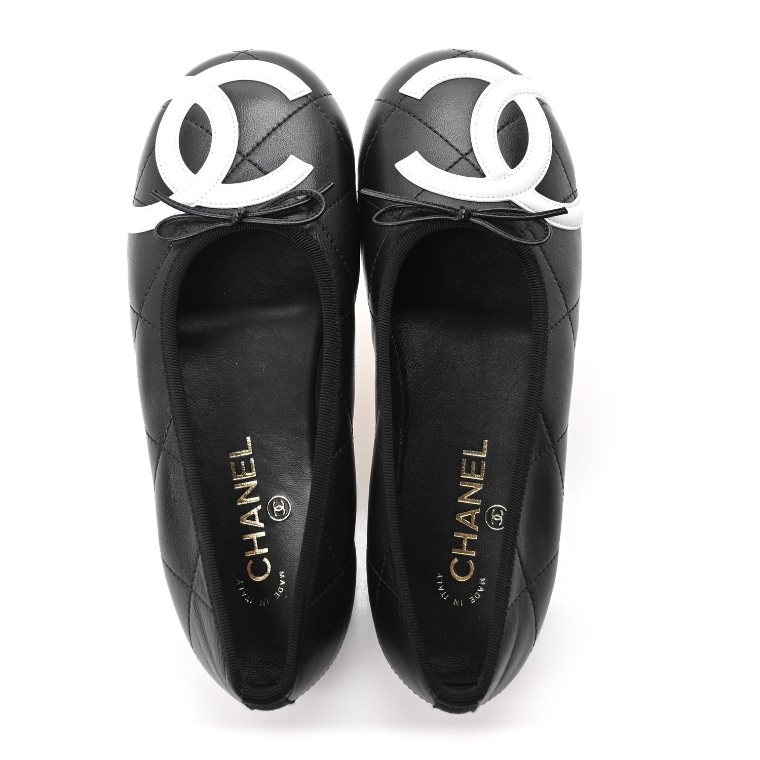 Chanel Lambskin Quilted CC Cambon Ballet Flats 39 Black White 2 of 9
