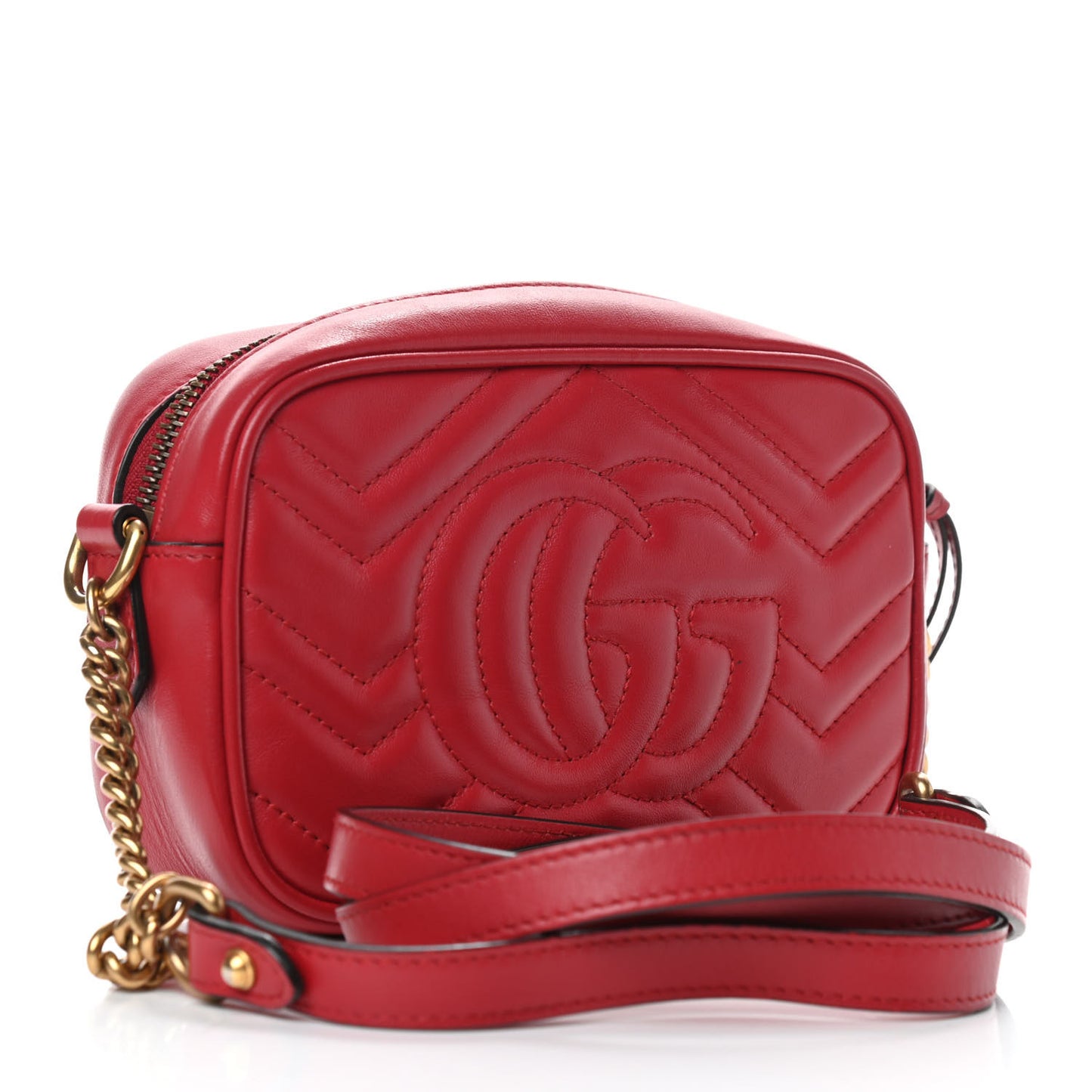 Calfskin Matelasse Mini GG Marmont Chain Shoulder Bag Hibiscus Red