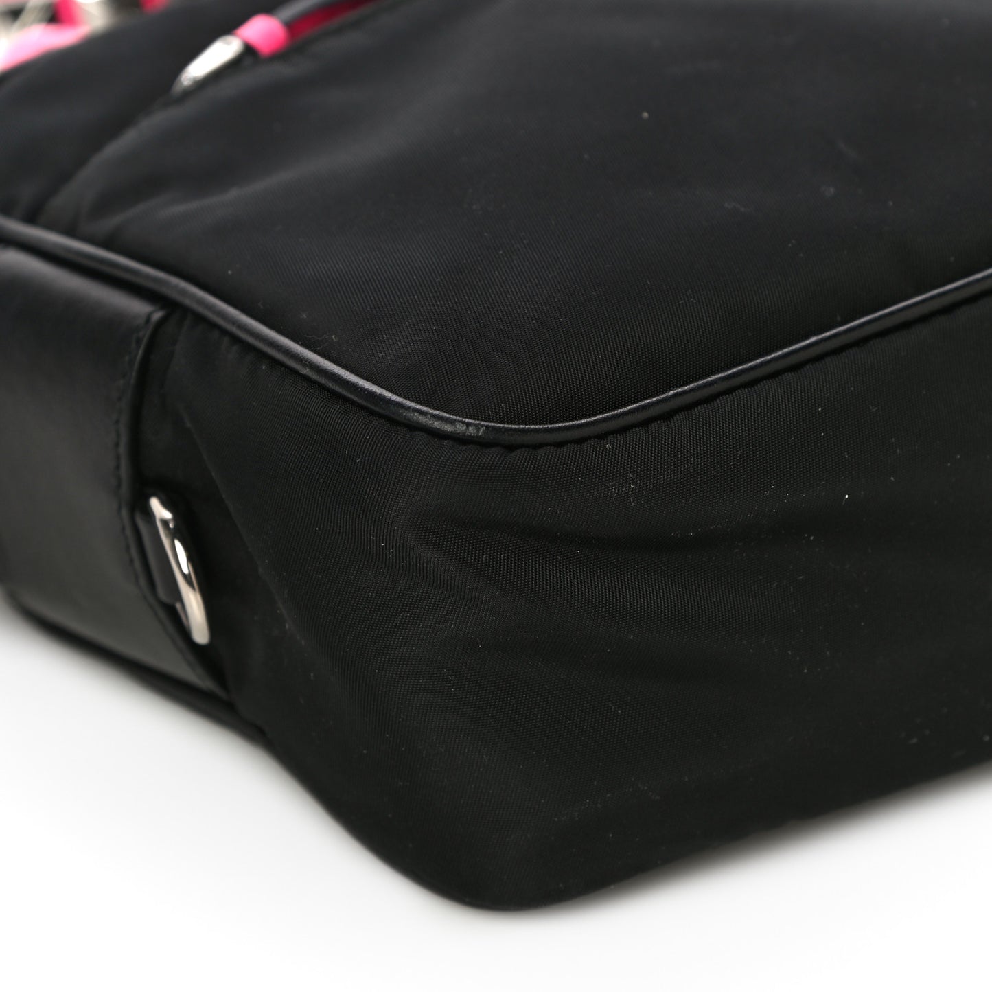 Tessuto Nylon Studded New Vela Shoulder Bag Black Neon Pink