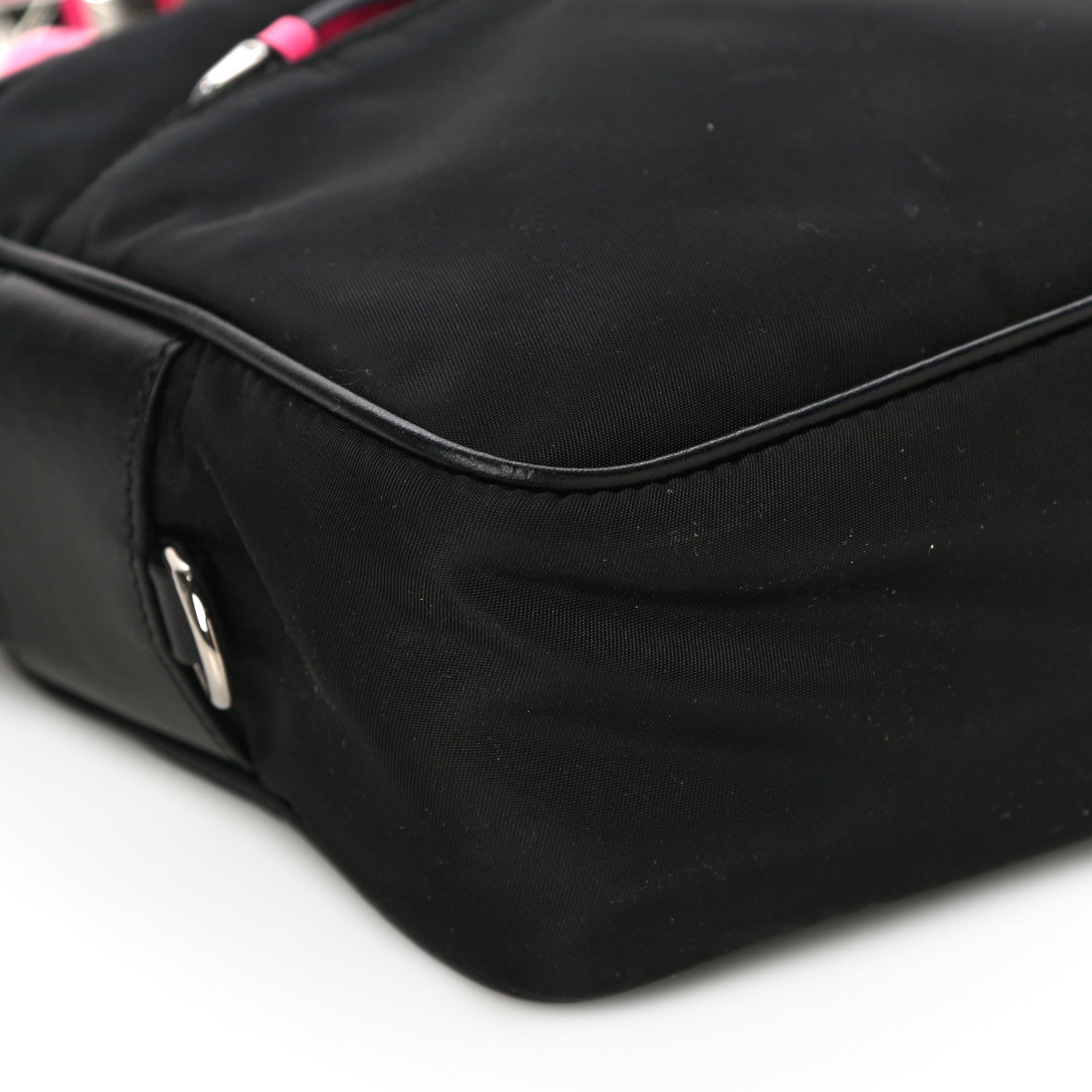 Prada Tessuto Nylon Studded New Vela Shoulder Bag Black Neon Pink 9 of 10