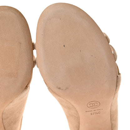 Chanel Suede Pearl Open Toe Caged Sandals 37.5 Beige 10 of 13