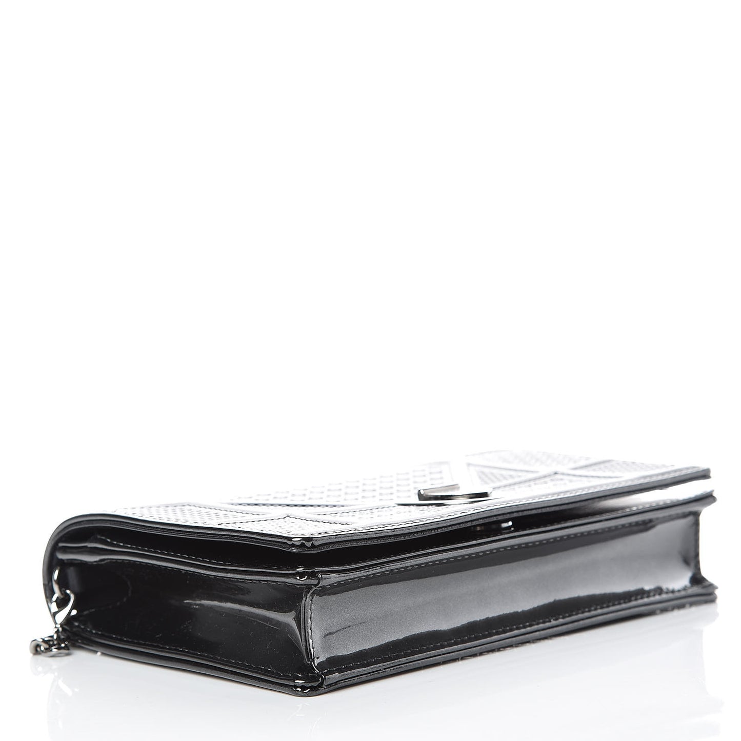 Metallic Patent Micro-Cannage Diorama Wallet on Chain Pouch Black