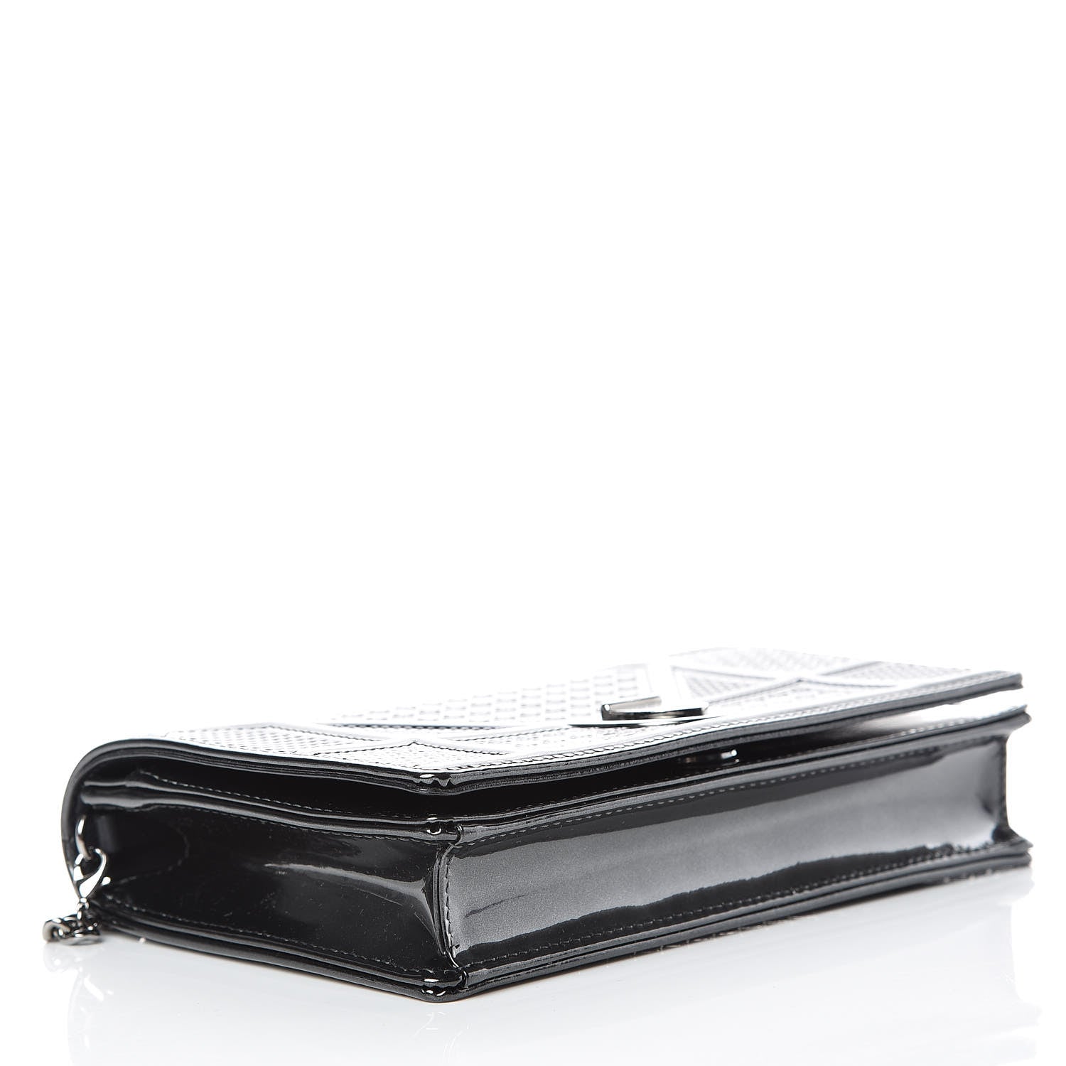 Christian Dior Metallic Patent Micro-Cannage Diorama Wallet on Chain Pouch Black 4 of 9