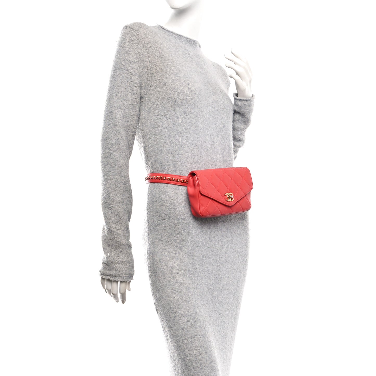 Calfskin Quilted Flap Waist Bag Red