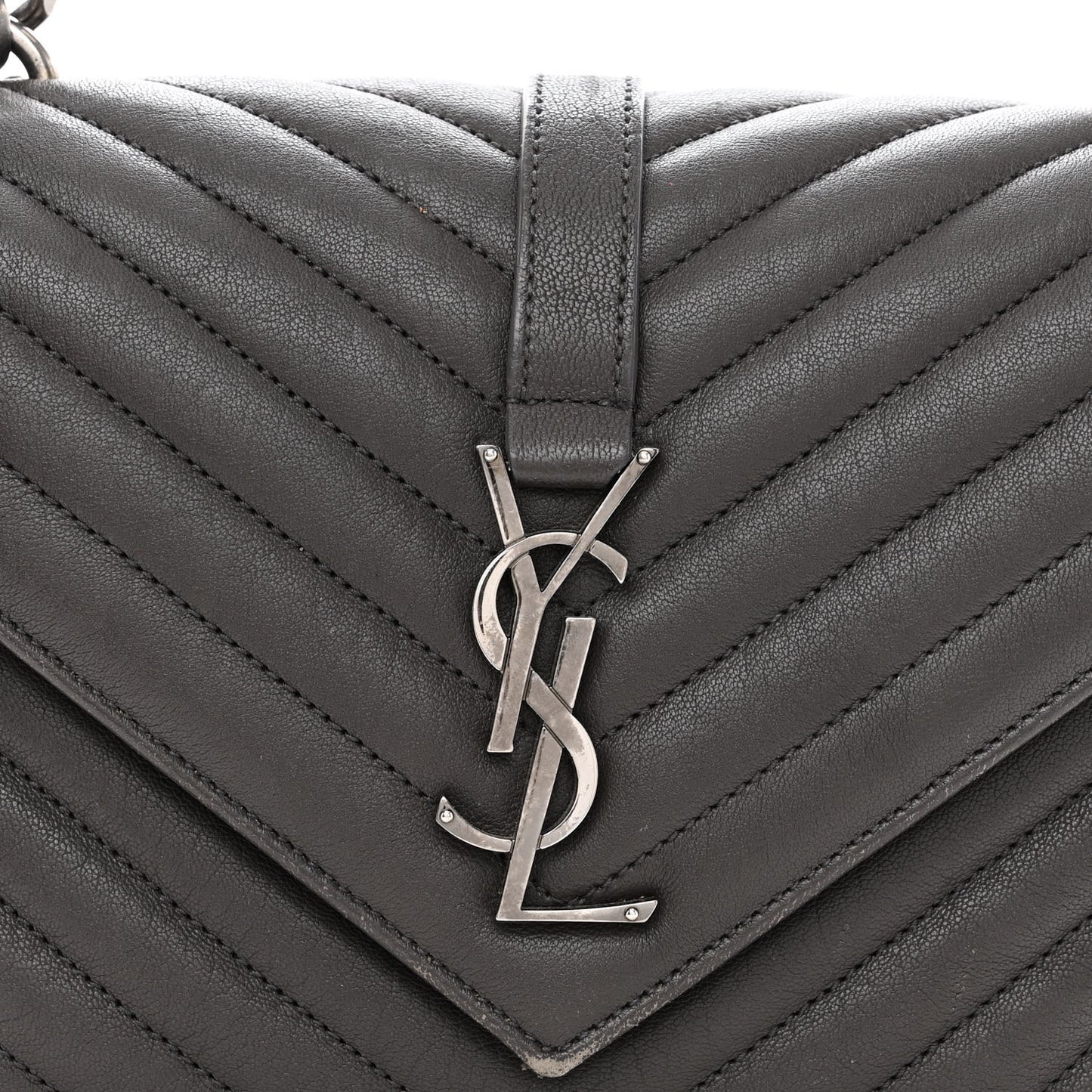 Sheepskin Matelasse Chevron Monogram Medium College Bag Asphalt
