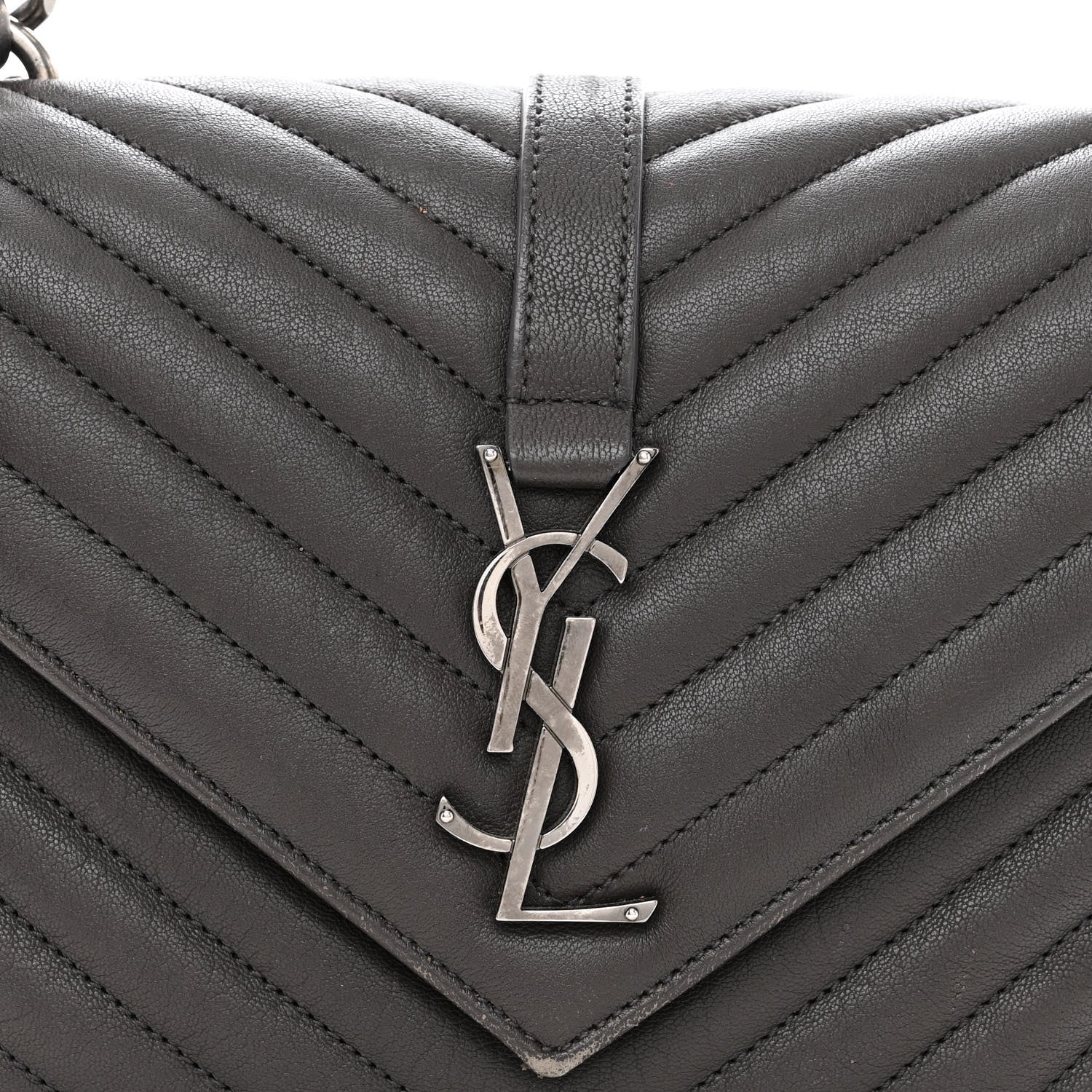 Saint Laurent Sheepskin Matelasse Chevron Monogram Medium College Bag Asphalt 8 of 16