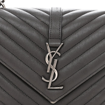 Saint Laurent Sheepskin Matelasse Chevron Monogram Medium College Bag Asphalt 8 of 16