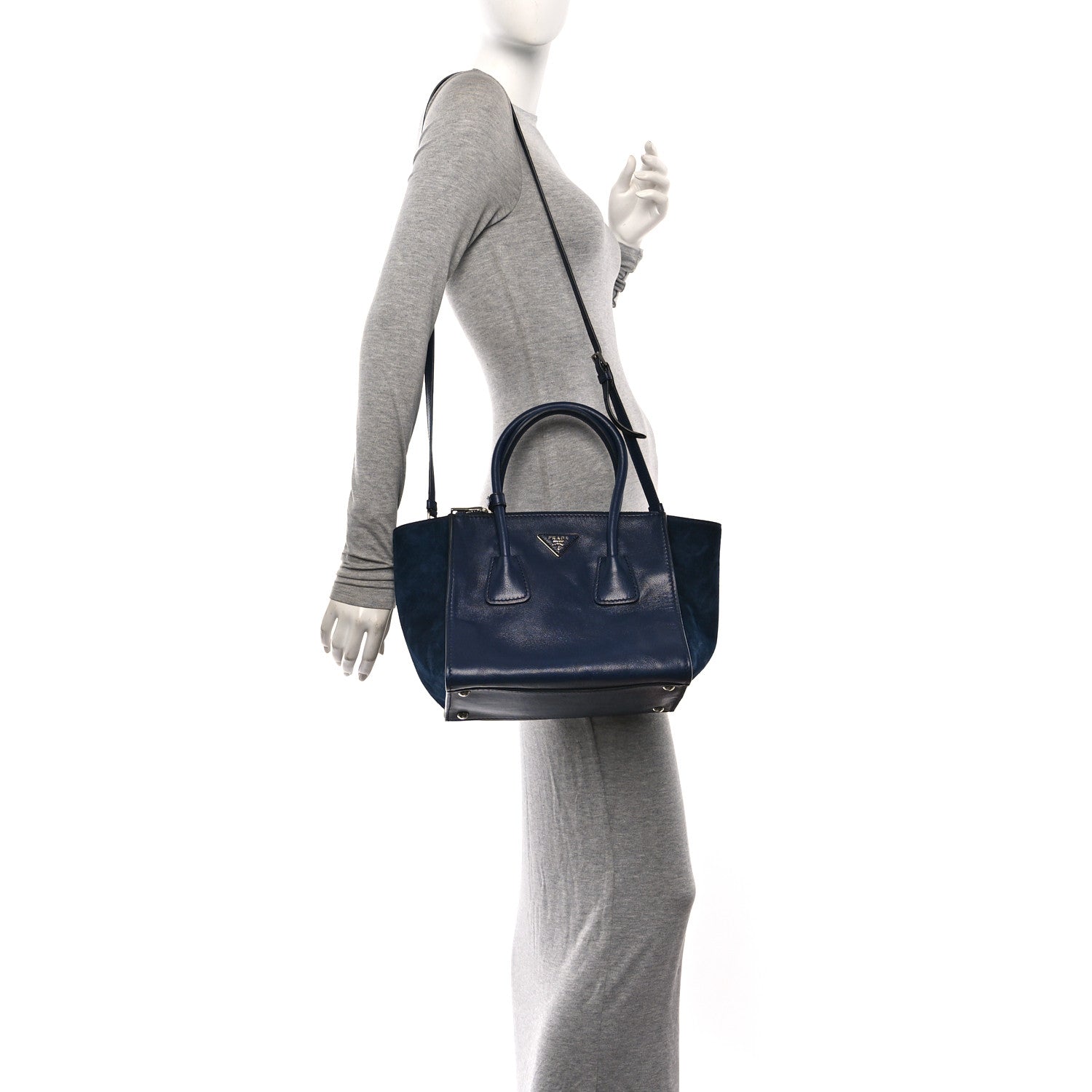 Prada Glace Calf Scamosciato Twin Pocket Tote Baltico 3 of 11