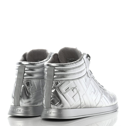 Fendi Metallic Nappa Macro FF Embossed High Top Sneakers 39 Silver 4 of 9