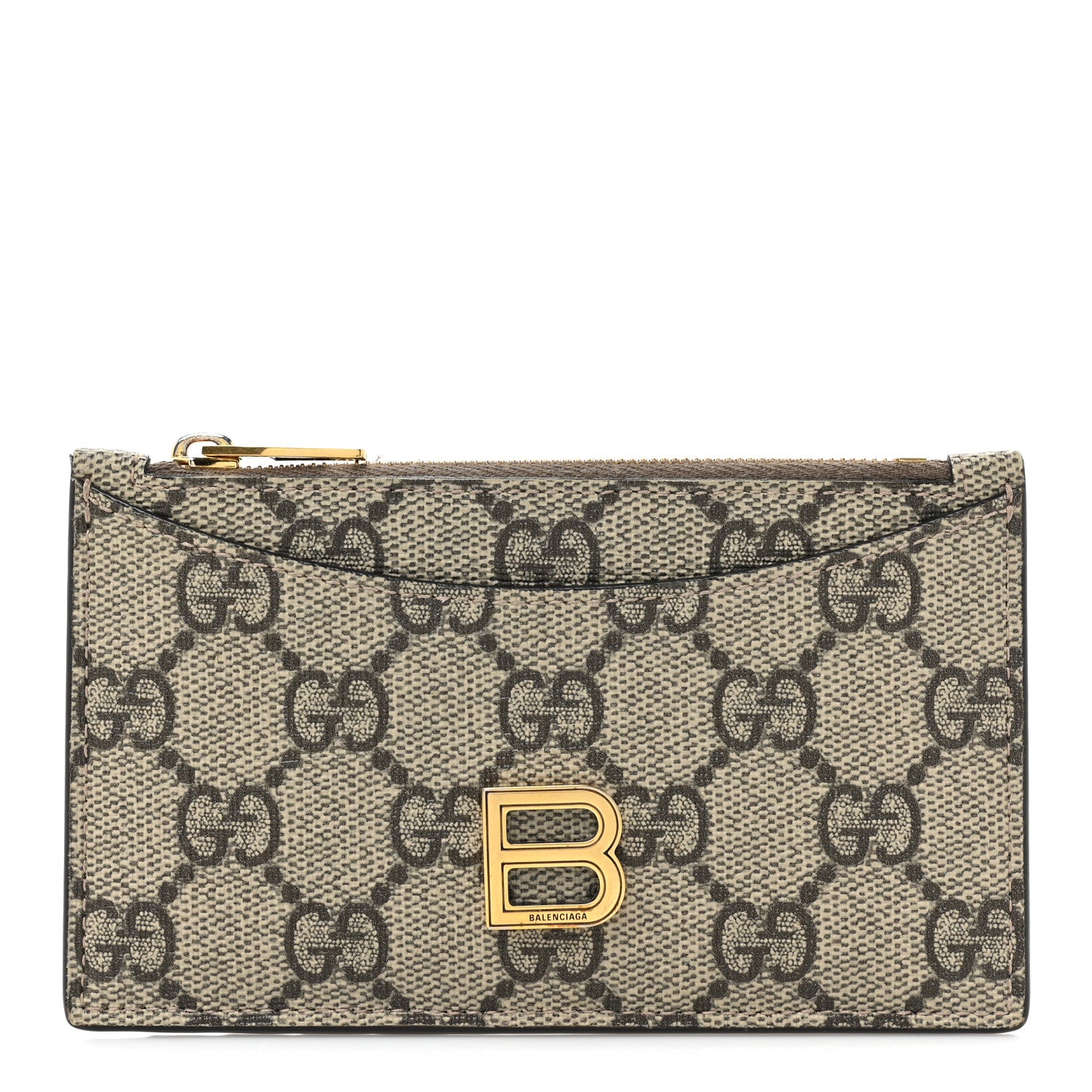 Gucci X BALENCIAGA GG Supreme Monogram Zip Card Case Beige Ebony 1 of 10