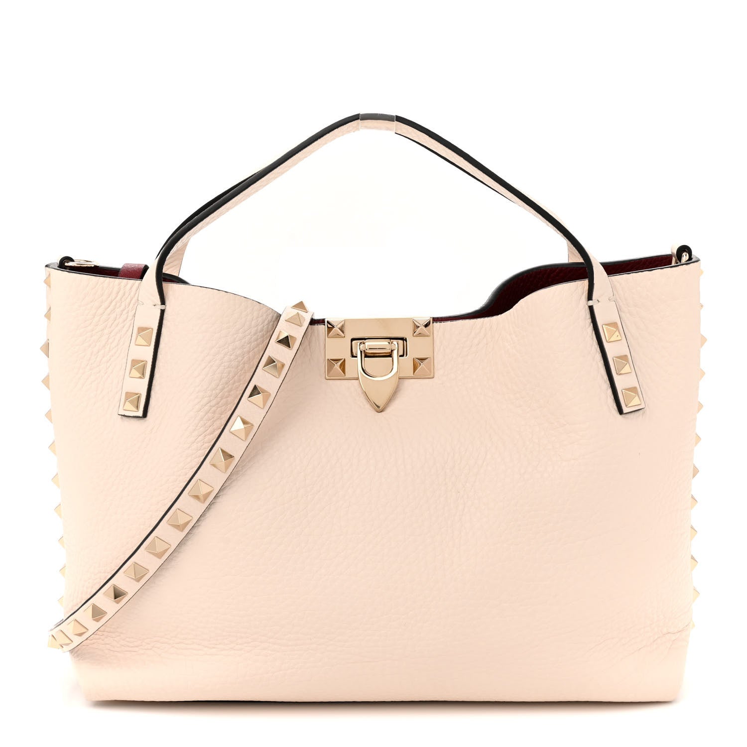 Valentino Garavani Grained Calfskin Small Rockstud Flip Lock Tote Light Ivory Rubino 1 of 12