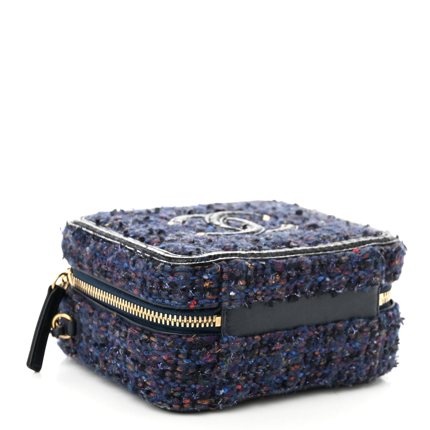 Tweed Snakeskin Quilted Small CC Filigree Vanity Case Navy Multicolor