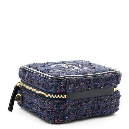 Chanel Tweed Snakeskin Quilted Small CC Filigree Vanity Case Navy Multicolor 4 of 10